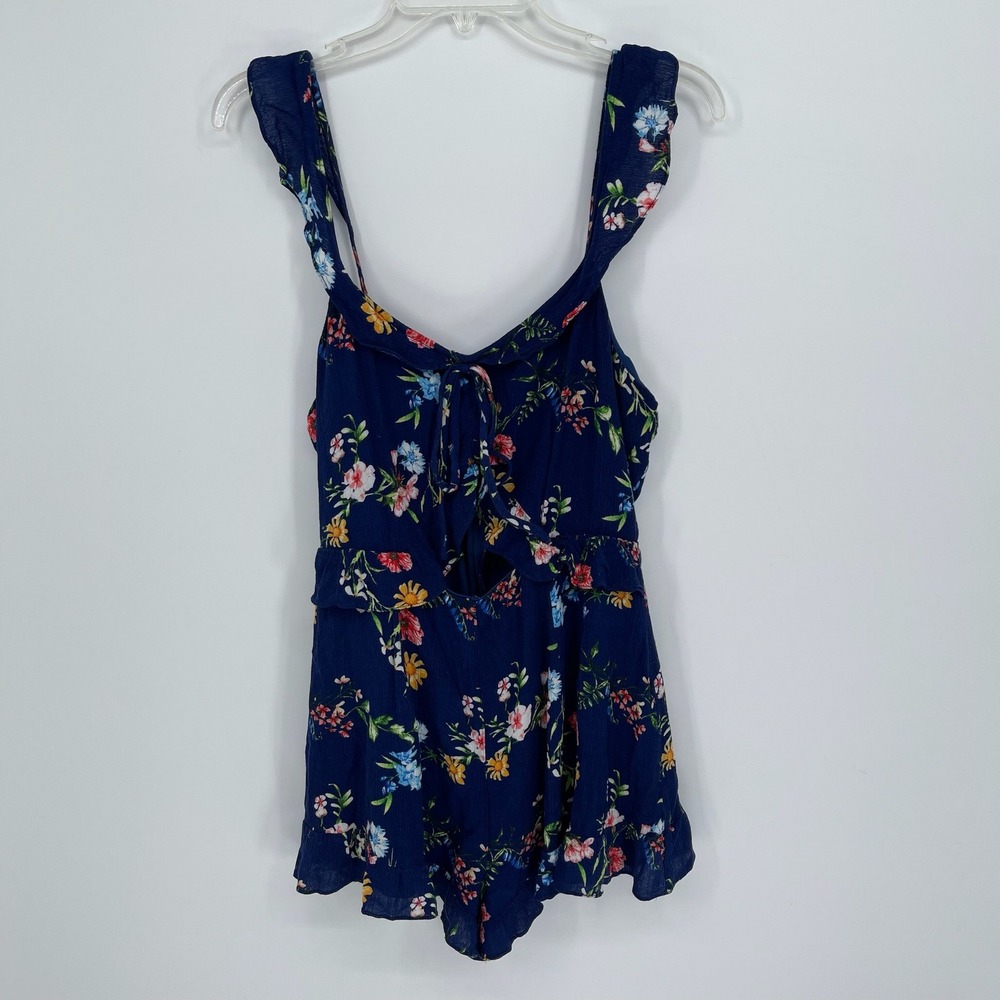 Lulus Women's Navy Blue Floral Ruffle Cutout Summer Festival Boho Romper Size M